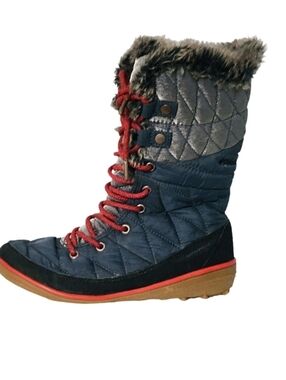 Columbia Heavenly Omni Heat Lace-up Gray/Blue/Red Tall Winter Boots 6.5